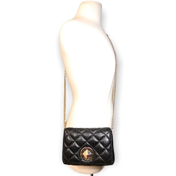 KATE SPADE Black Gold Coast DOVE Turnlock Chain Crossbody Shoulder Bag! - Picture 5 of 9